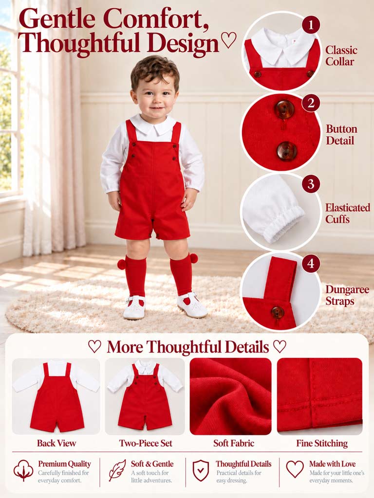 Baby Boy Alejandro Collection Two-Piece Shirt and Short Dungaree Set - Red