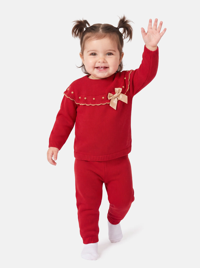 Baby Girl's Christmas Bow 2-Piece Knitted Set - Red