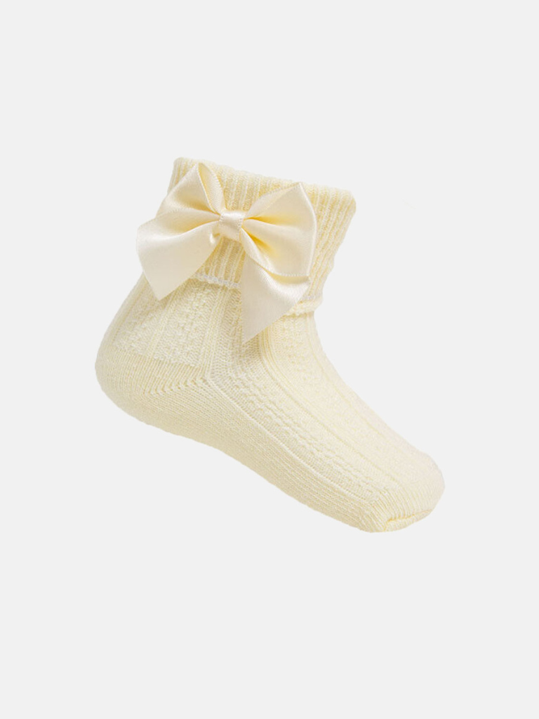 Baby Girl Pretty Ankle Socks with Satin Bow-Lemon Yellow