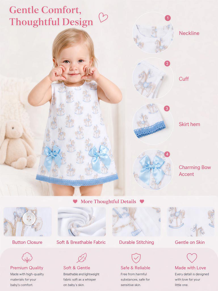 Baby Girl Top & Bloomers Set Rocking Horse Collection - Baby Blue