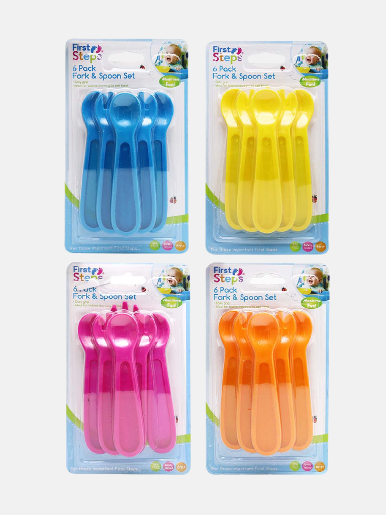 First Steps Pack Of Six Spoon and Fork Set- Yellow