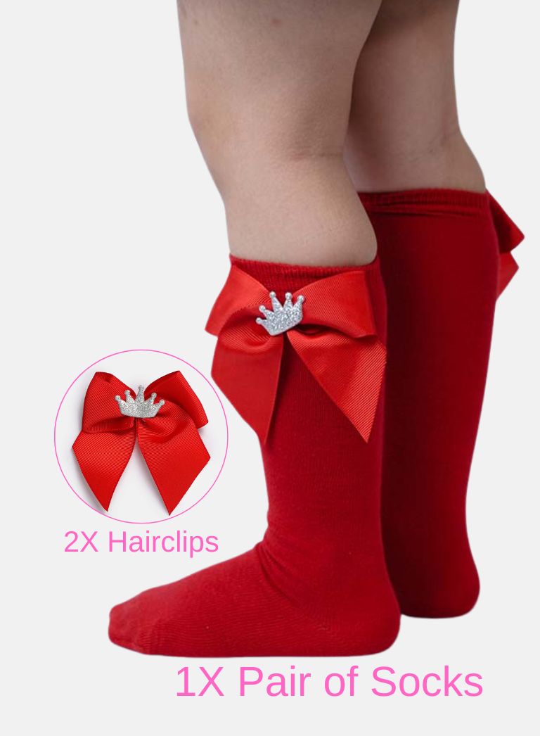 Matching Crown Socks and Hairclips Bundle - Red