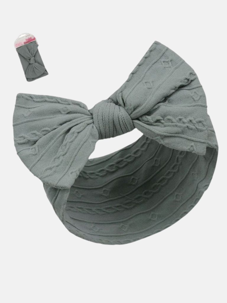 Baby Girl Cable Bow Elastic Headband- Sage Green