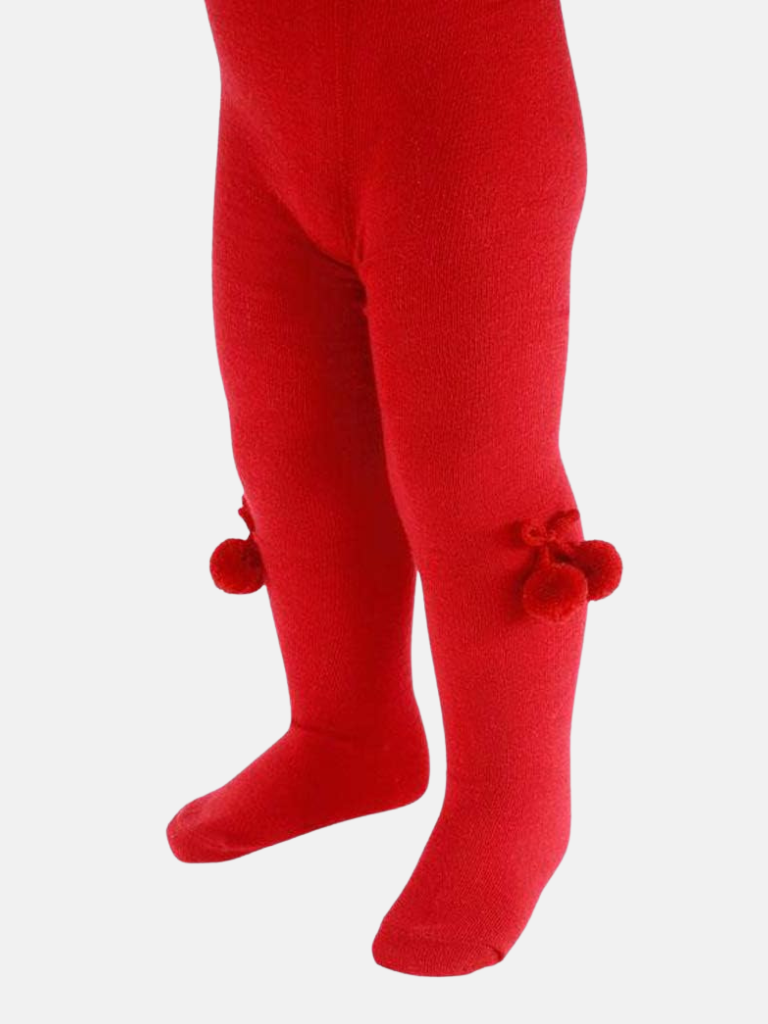 Baby Boy Tights with Pom-poms - Red