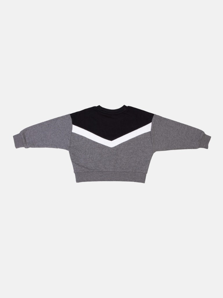 Nike Junior Grey and Black Textured Sweatshirt with Gold Nike Logo and White Strip - Grey