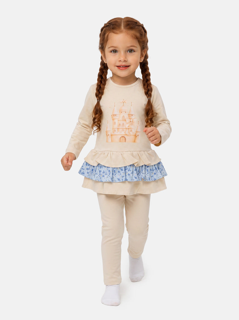 Baby Girl Top & Leggings Set - Castle Collection - Beige