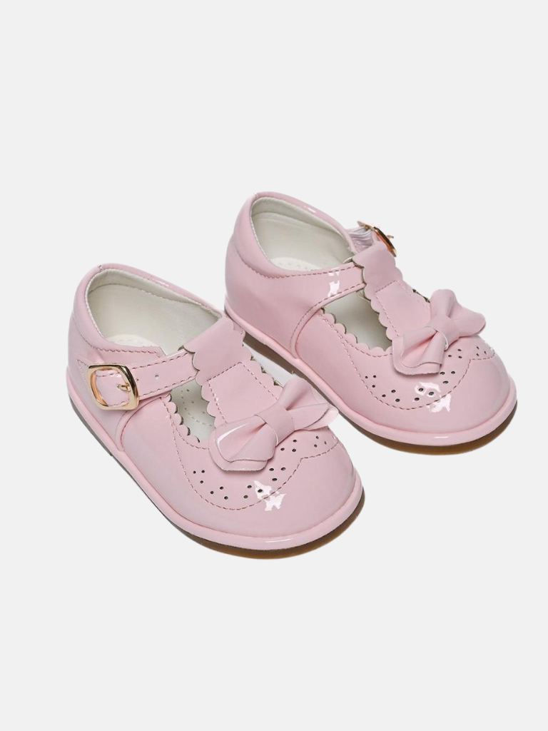 Girls Hard Bow Hard Soled Shoe - Pink