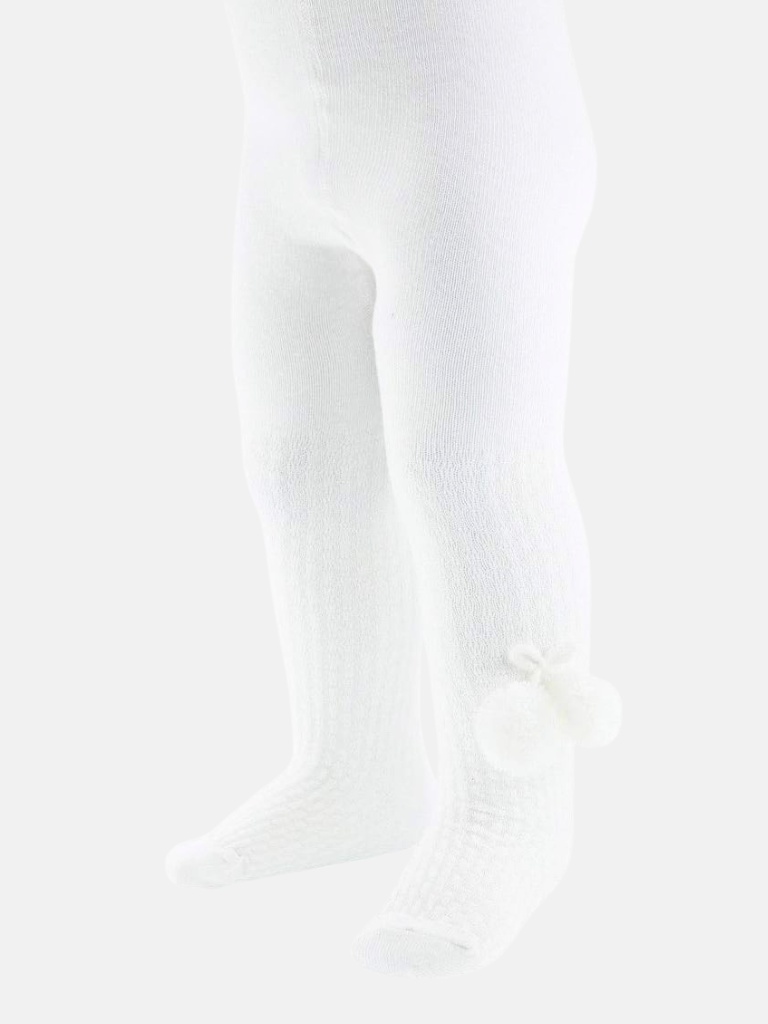 Baby Boy Tights with Pom-poms - White