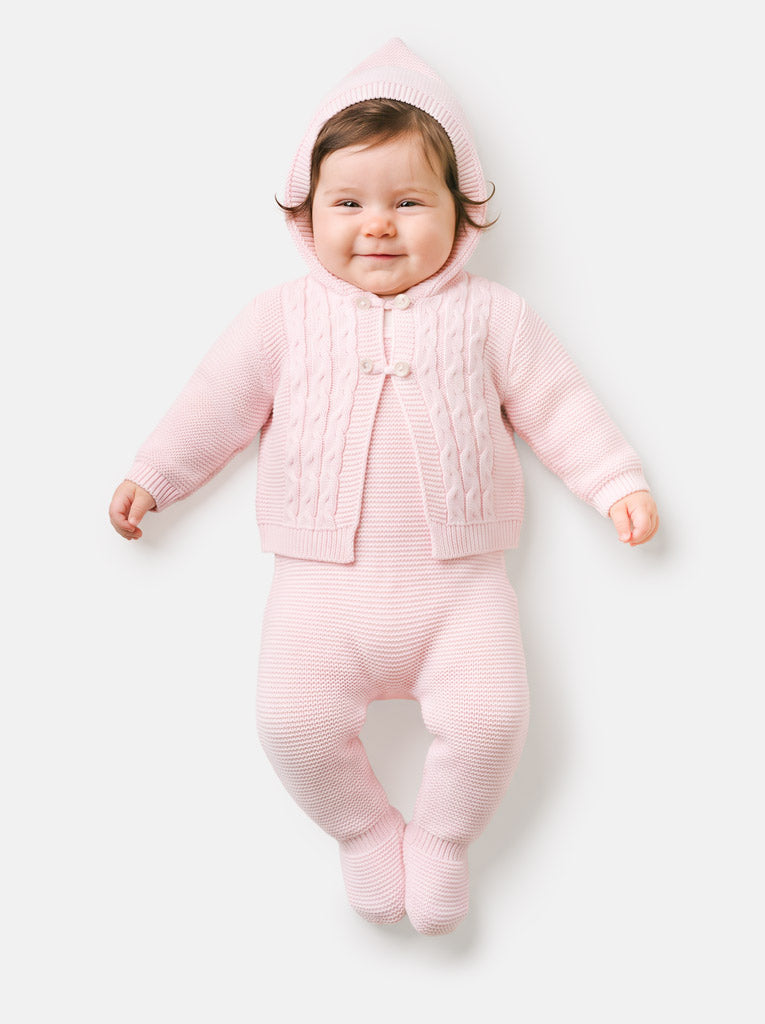 Unisex MAR COLLECTION 2-Piece Knitted Dungaree and Cardigan Set with Double-Button Loops - Baby Pink
