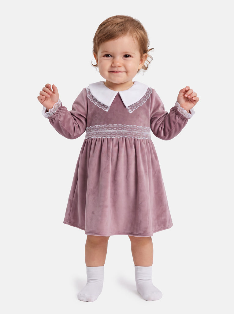 Baby Girl Celeste Collection Velvet Dress - Dusty Pink