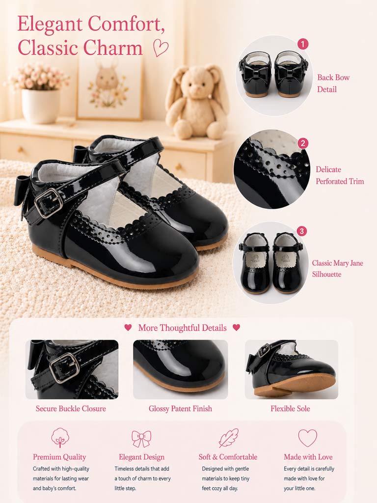 Baby Girl M&B Shoes with Back Bow - Black