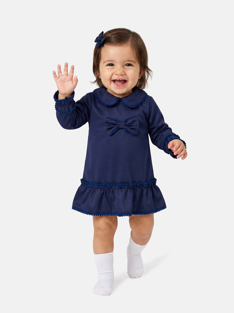 Baby Girl Eliana Collection Ruffle Trim Dress - Navy Blue