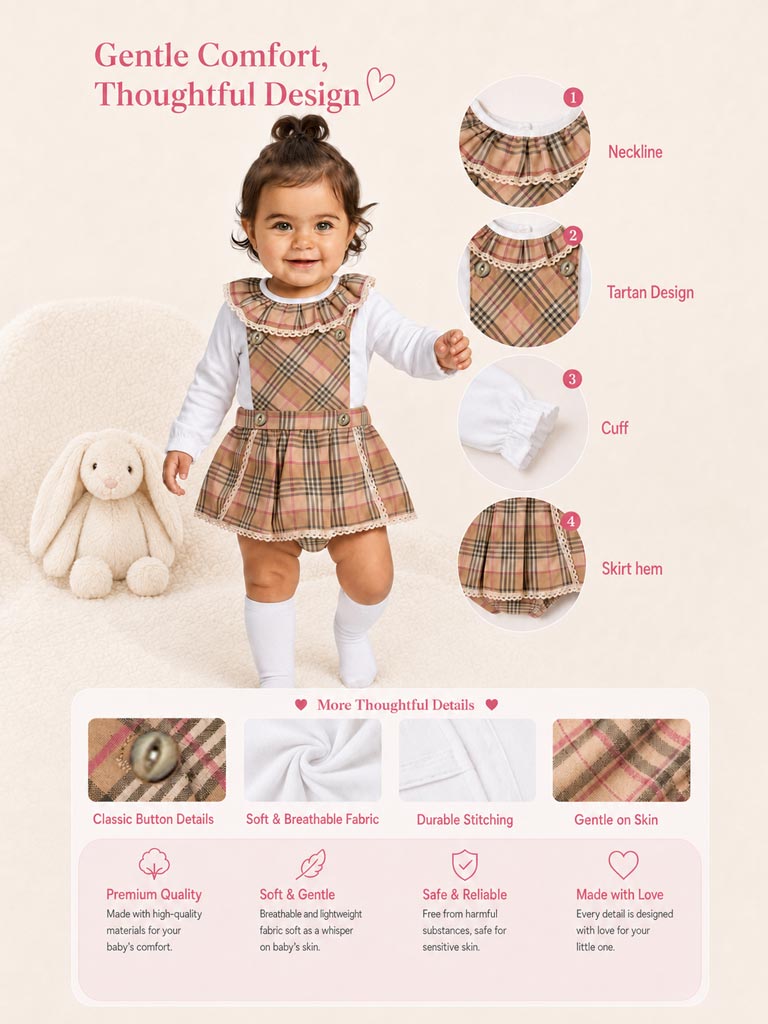 Baby Girl Consuelo Collection 2-Piece Tartan Romper Set - Beige