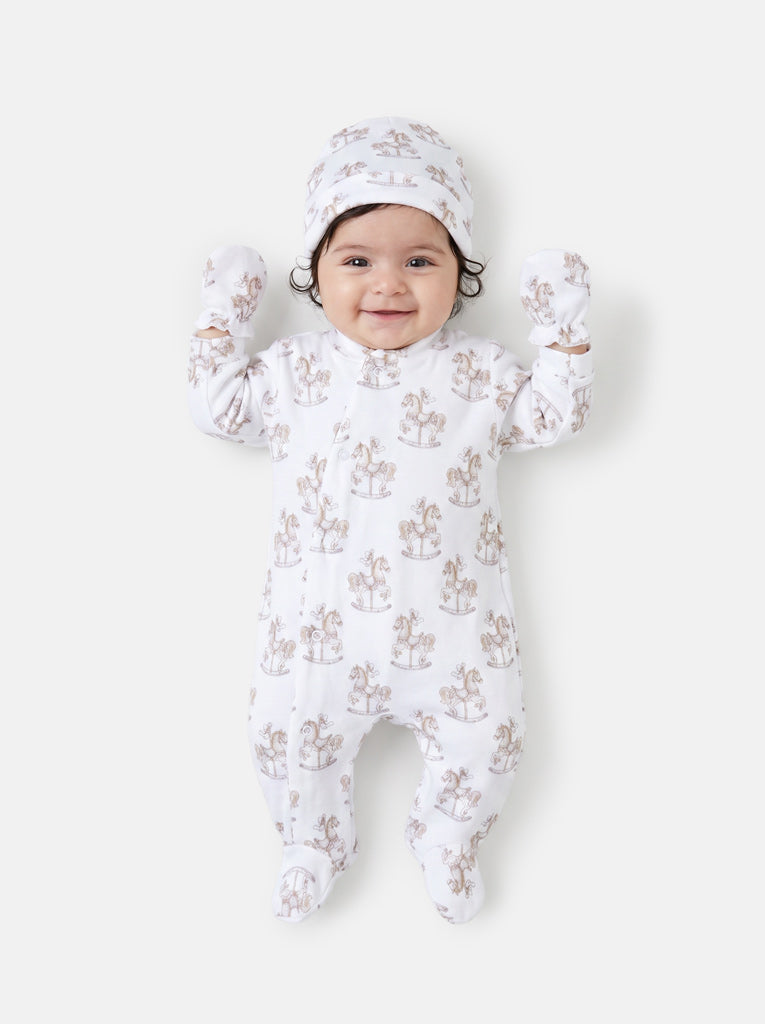 Velour Baby Grow Rocking Horse Collection 3-Piece Set - Beige