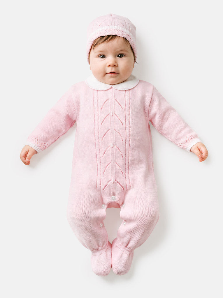 Unisex NOA COLLECTION Knitted All-in-One with Hat - Baby Pink