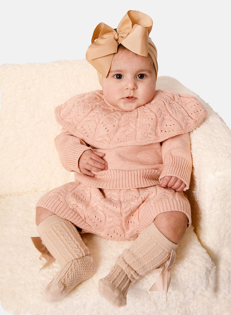 Baby Girl 2-piece Spanish Knitted Jumper & Knickers Set - Dusty Pink