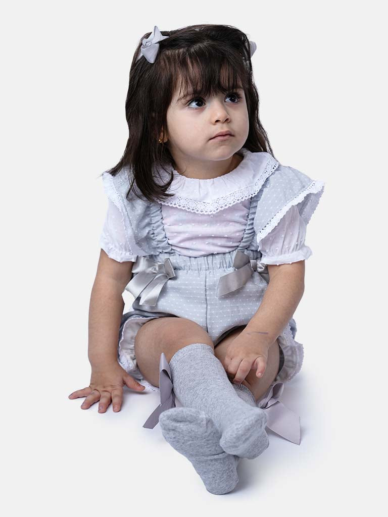 Baby Girl Mira Collection Spanish Dotted Jumpsuit - Grey