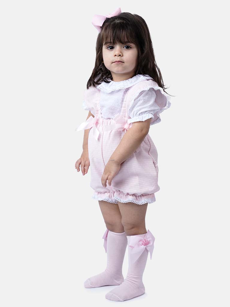 Baby Girl Mira Collection Spanish Dotted Dungarees - Pink