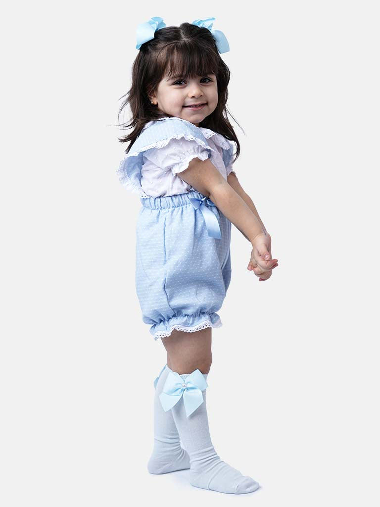 Baby Girl Mira Collection Spanish Dotted Jumpsuit - Baby Blue