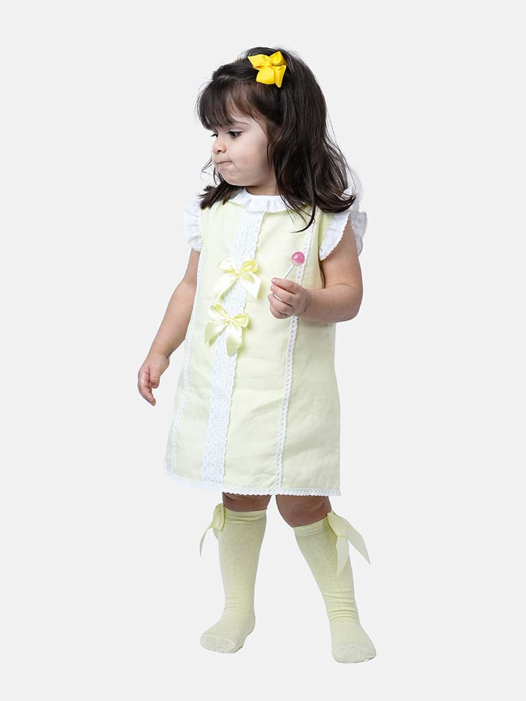 Baby Girl Lia Collection Spanish Dress with Bow - Lemon Yellow