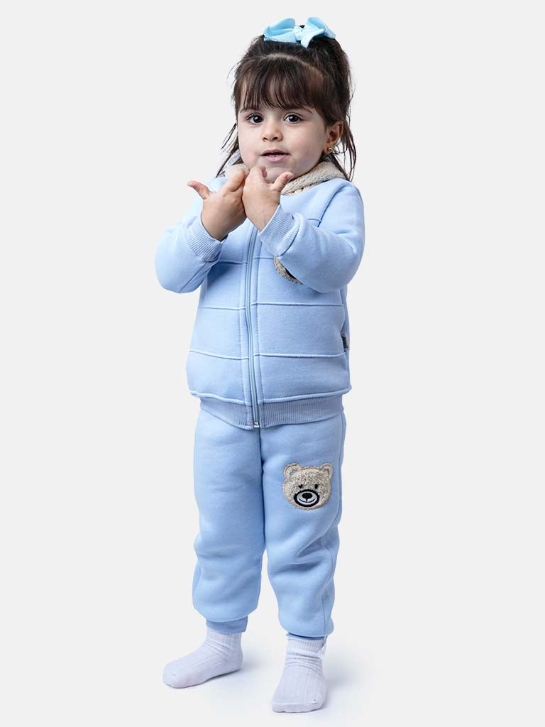 Baby Girl Teddy Long Sleeve Tracksuit 3 Piece Set - Baby Blue