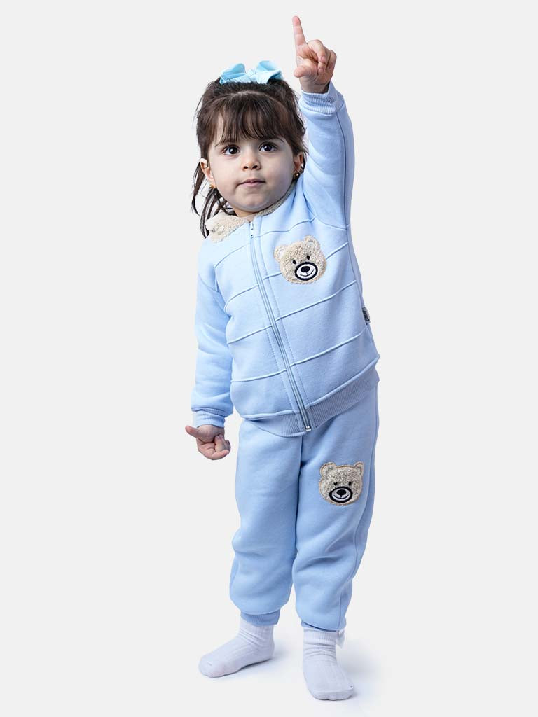 Baby Girl Teddy Long Sleeve Tracksuit 3 Piece Set - Baby Blue