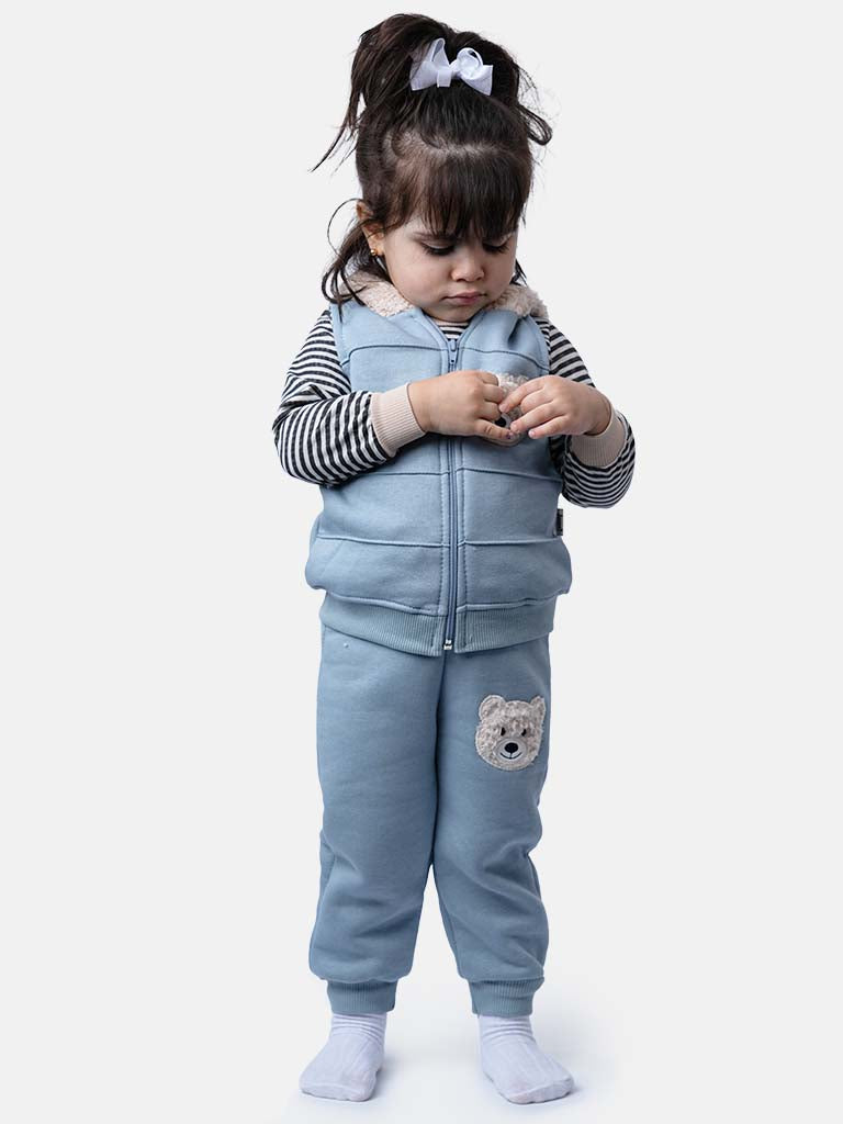 Baby Girl Teddy Tracksuit 3 Piece Set with Vest - Blue