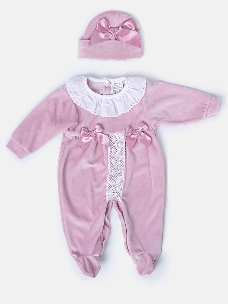 Baby Girl Sleepsuit -Matching Hat Bows Mommiesnbabies