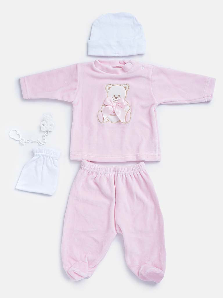 Baby Girl 5-piece Teddy Gift Box Set - Baby Pink
