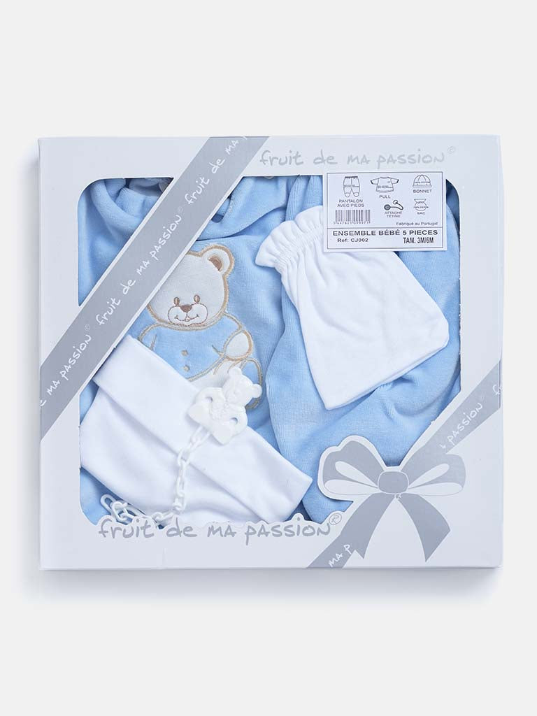 Baby Unisex 5-piece Teddy Gift Box Set - Blue