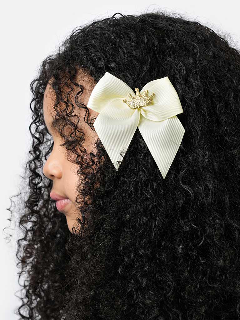 Baby Girl Crown with Bow Handmade Hairclip-Lemon Yellow