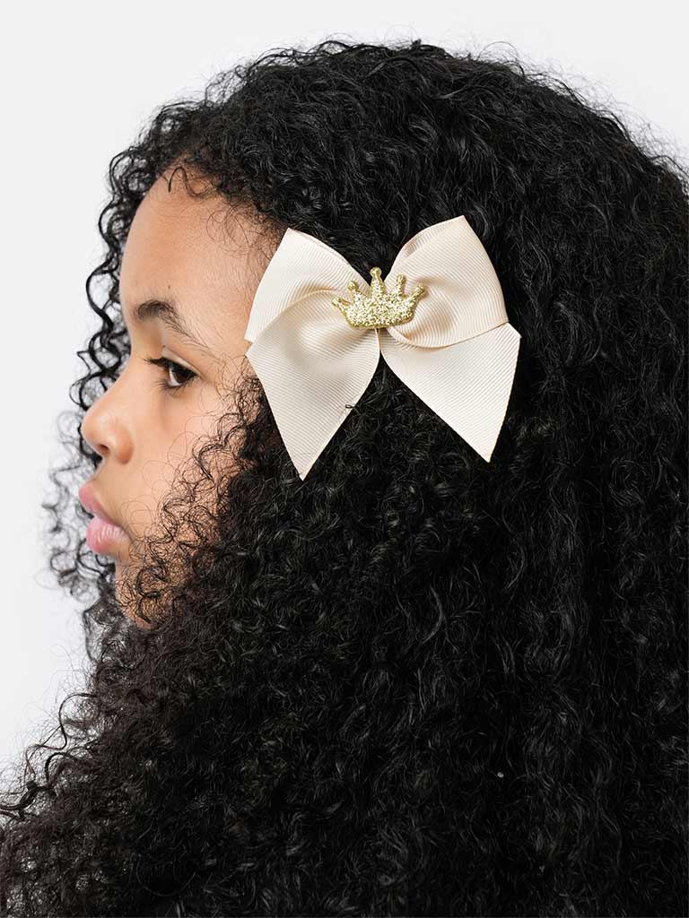 Baby Girl Crown with Bow Handmade Hairclip-Beige