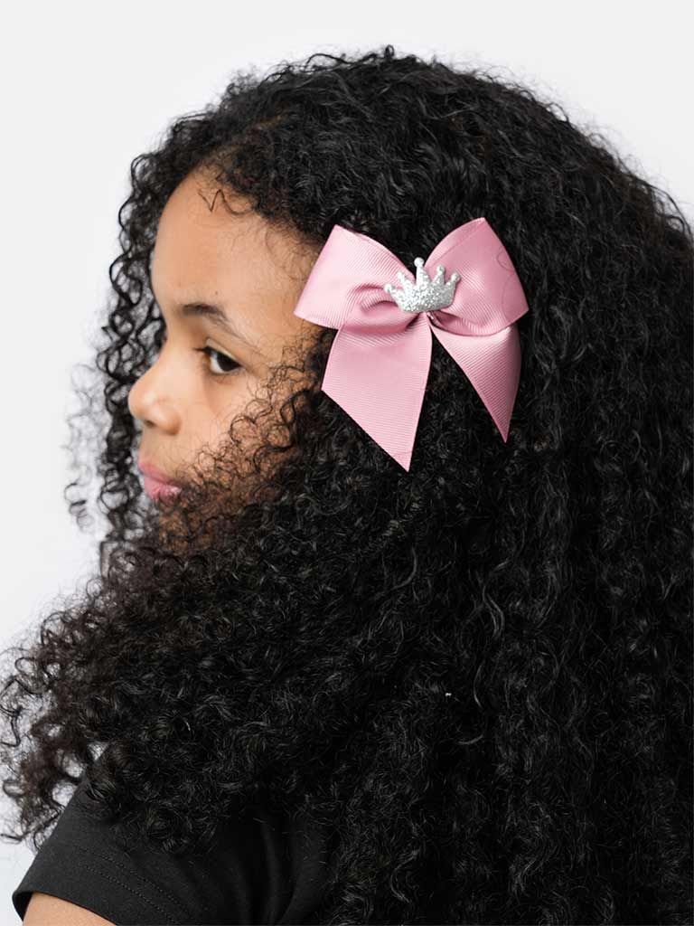 Baby Girl Crown with Bow Handmade Hairclip-Dusty Pink