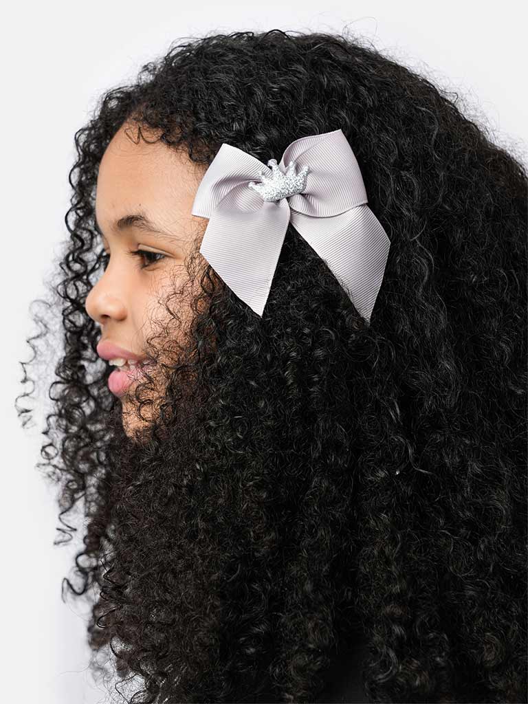 Baby Girl Crown with Bow Handmade Hairclip-Grey