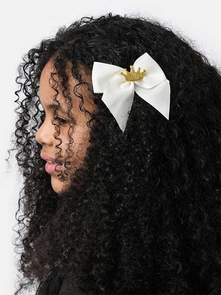 Baby Girl Crown with Bow Handmade Hairclip-Ivory