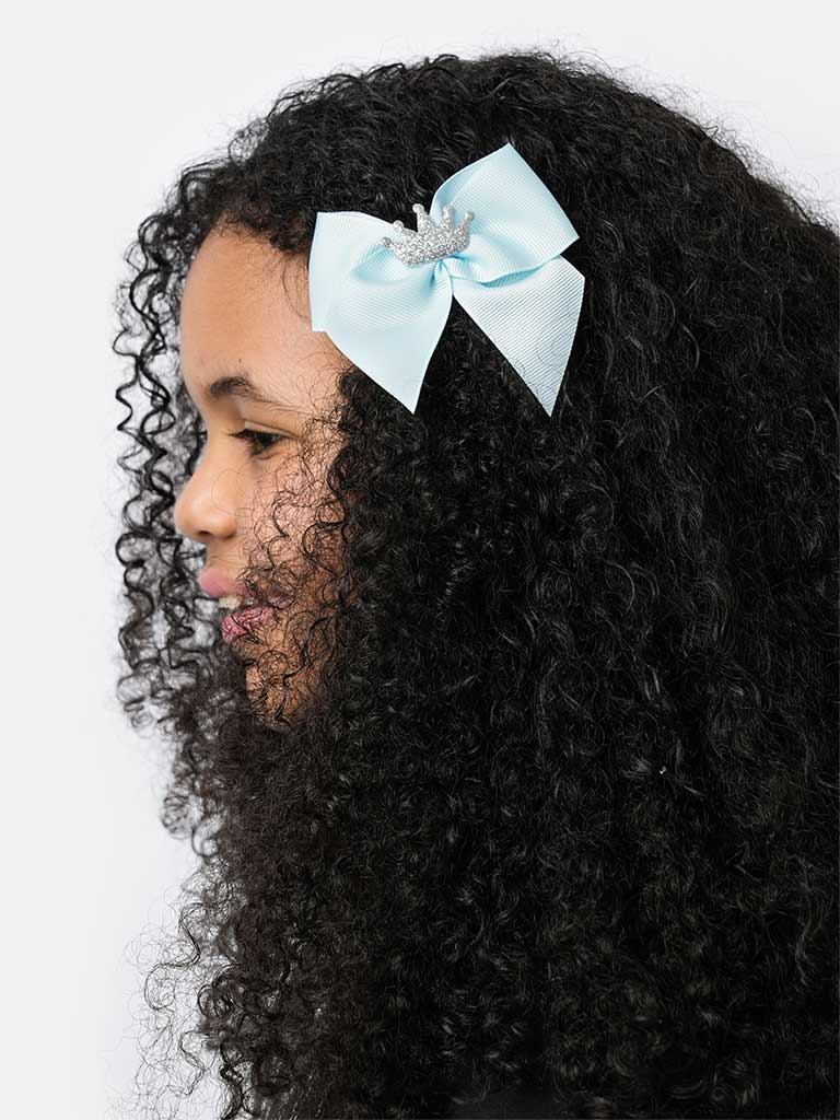 Baby Girl Crown with Bow Handmade Hairclip-Baby Blue