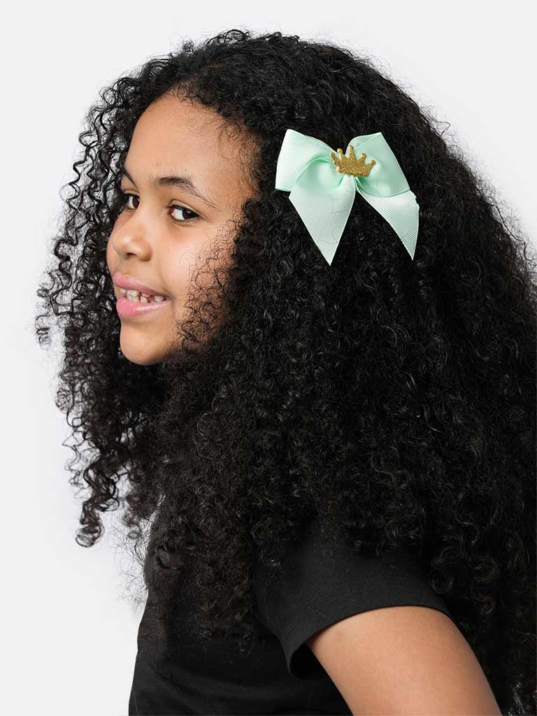 Baby Girl Crown with Bow Handmade Hairclip-Mint Green