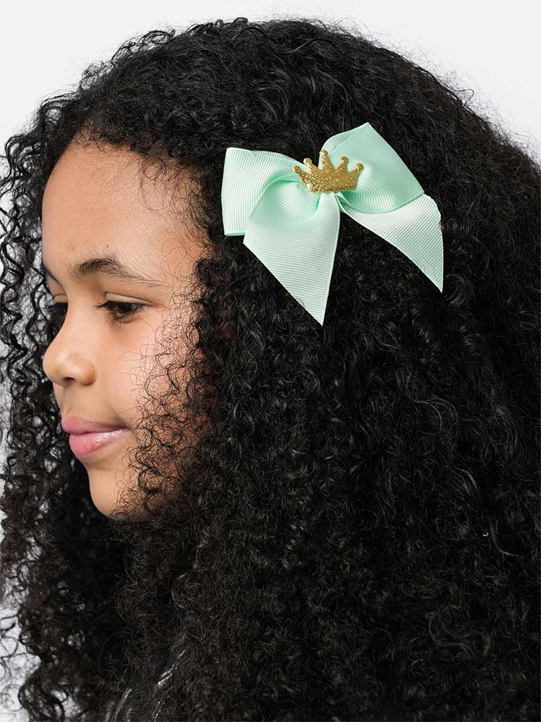 Baby Girl Crown with Bow Handmade Hairclip-Mint Green