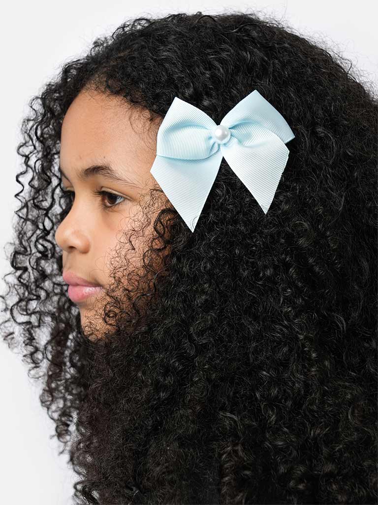 Baby Girl Pearl with Bow Handmade Hairclip-Baby Blue