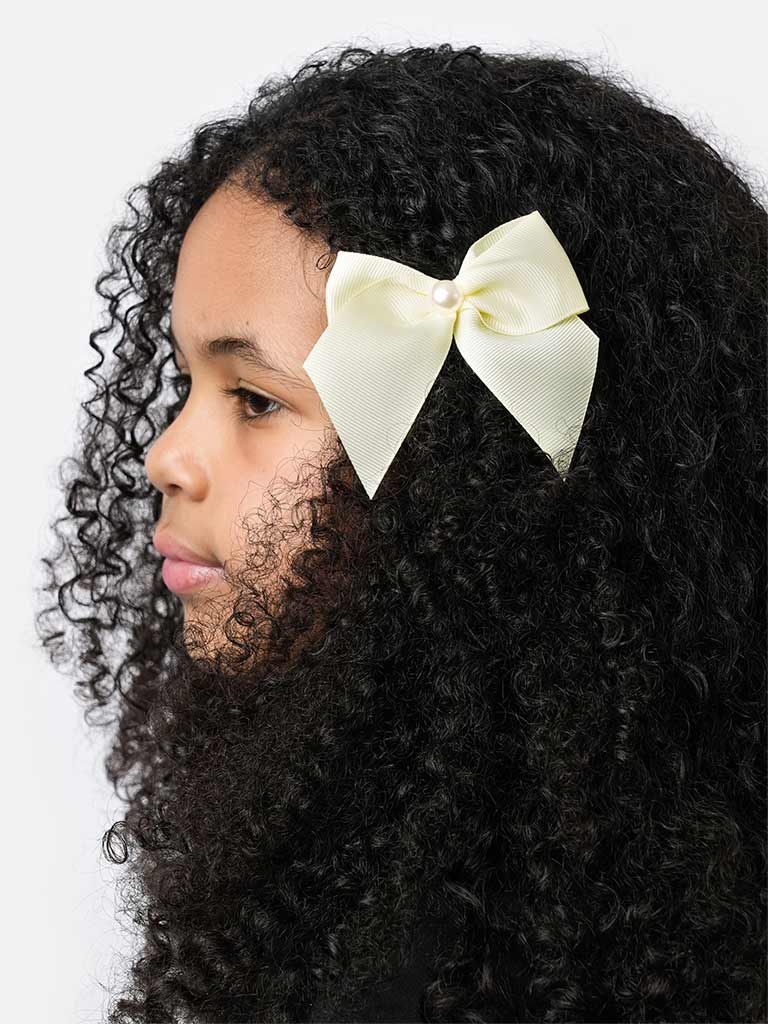 Baby Girl Pearl with Bow Handmade Hairclip-Lemon Yellow