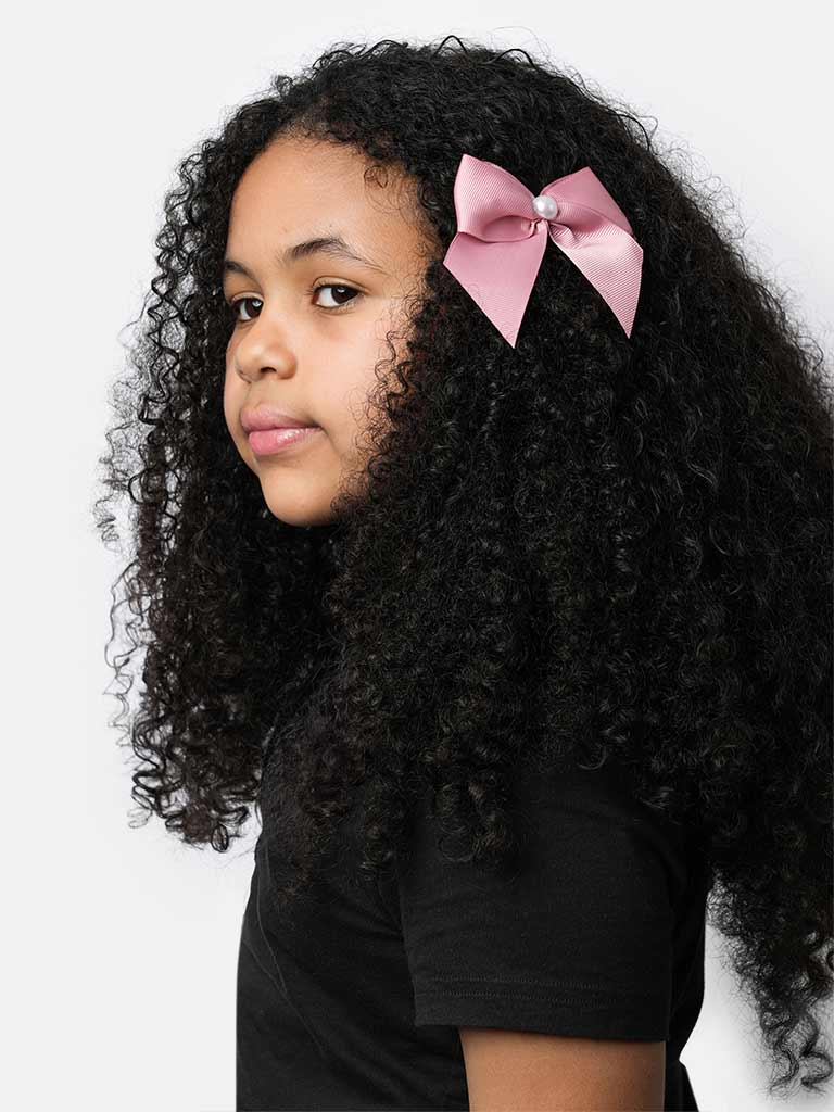 Baby Girl Pearl with Bow Handmade Hairclip-Dusty Pink
