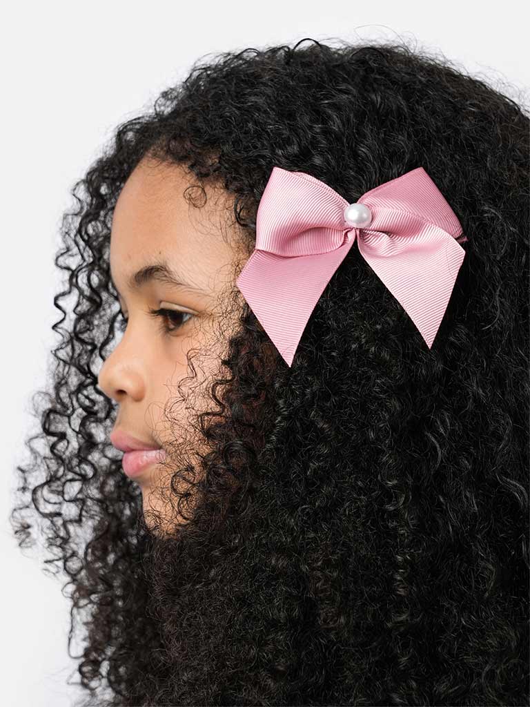 Baby Girl Pearl with Bow Handmade Hairclip-Dusty Pink