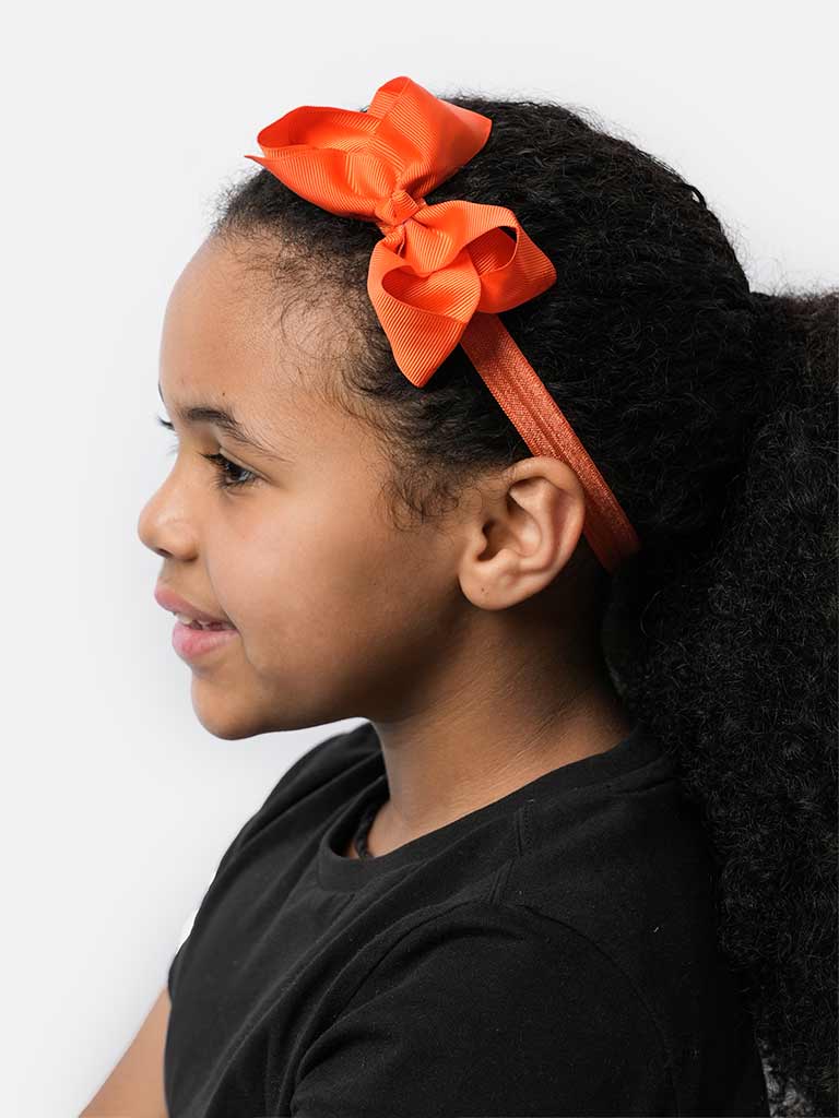 Baby Girl Satin Bow Headband-Dark Orange