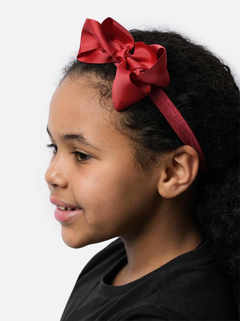 Baby Girl Satin Bow Headband-Cherry Red