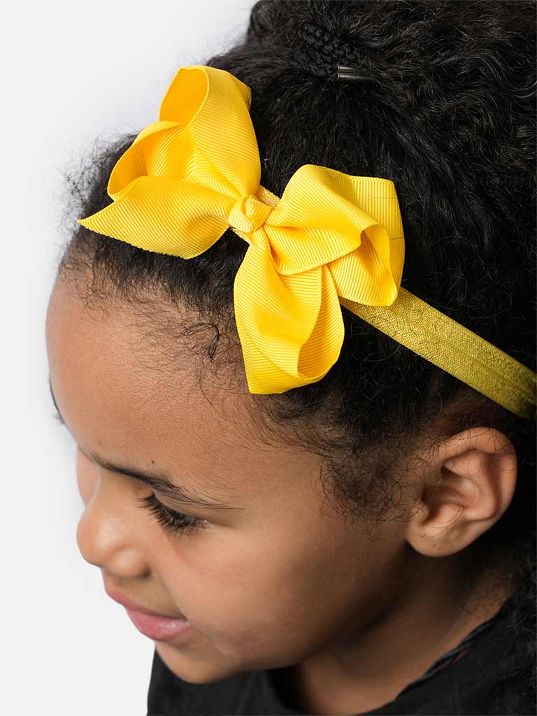 Baby Girl Satin Bow Headband-Bright Yellow