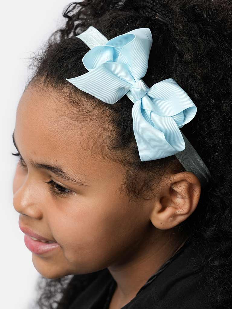 Baby Girl Satin Bow Headband-Baby Blue