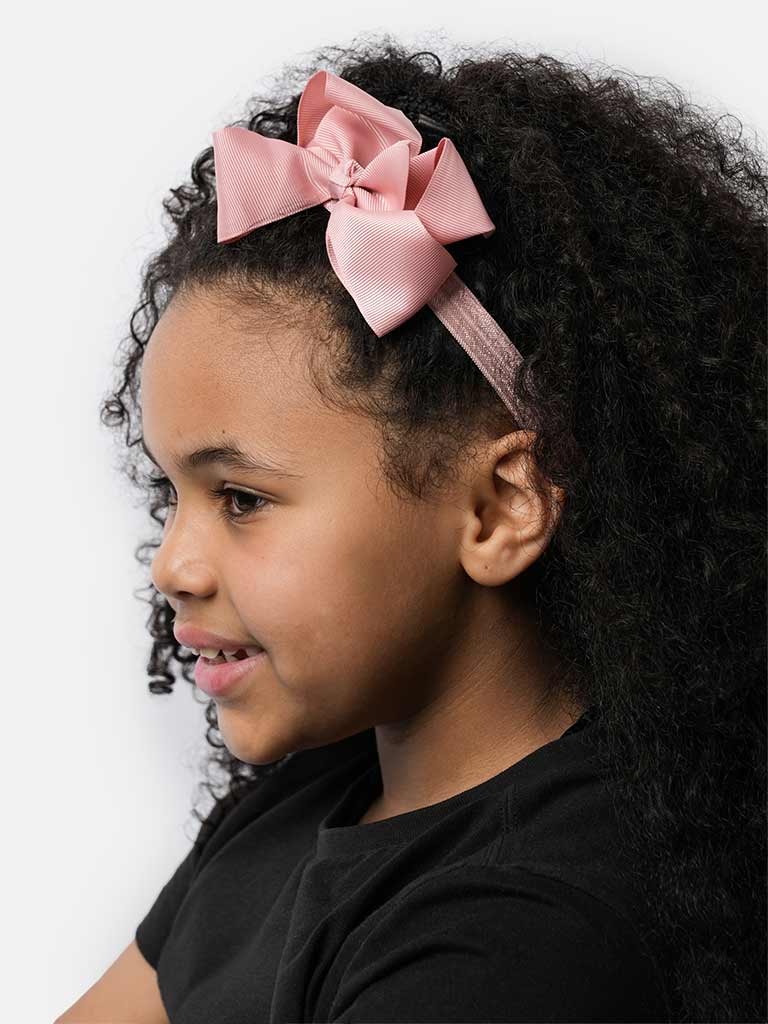 Baby Girl Satin Bow Headband-Dusty Pink