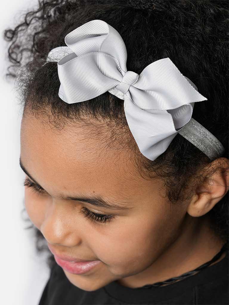 Baby Girl Satin Bow Headband- Light Grey