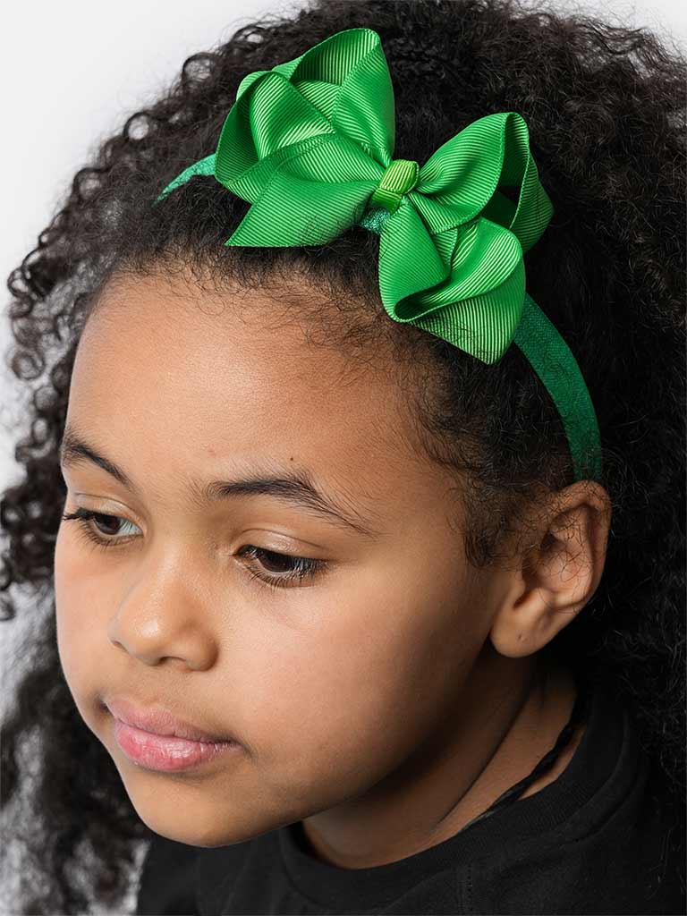 Baby Girl Satin Bow Headband - Green