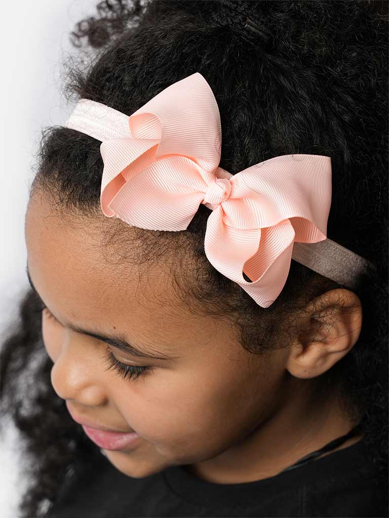 Baby Girl Satin Bow Headband-Light Peach